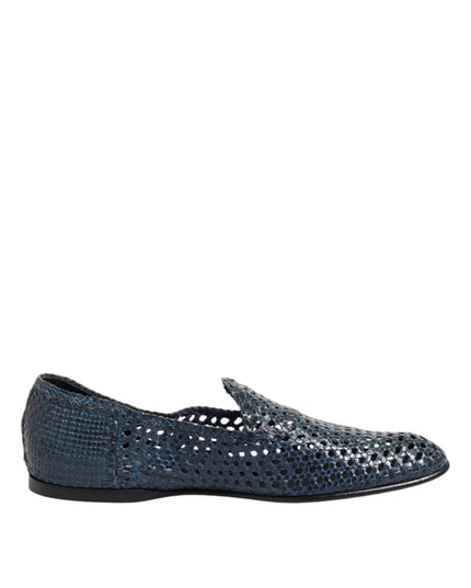 Dolce & Gabbana Blue Woven Leather Slip On Loafers Shoes