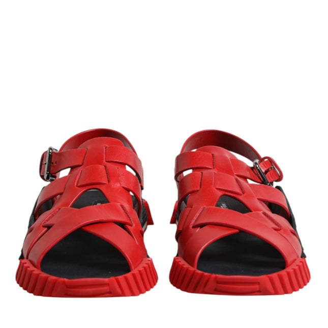 Dolce & Gabbana Red Black Leather Ankle Strap Sandals Shoes