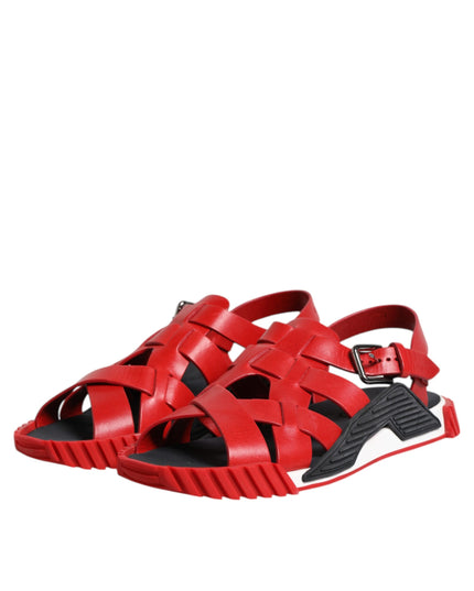 Dolce & Gabbana Red Black Leather Ankle Strap Sandals Shoes