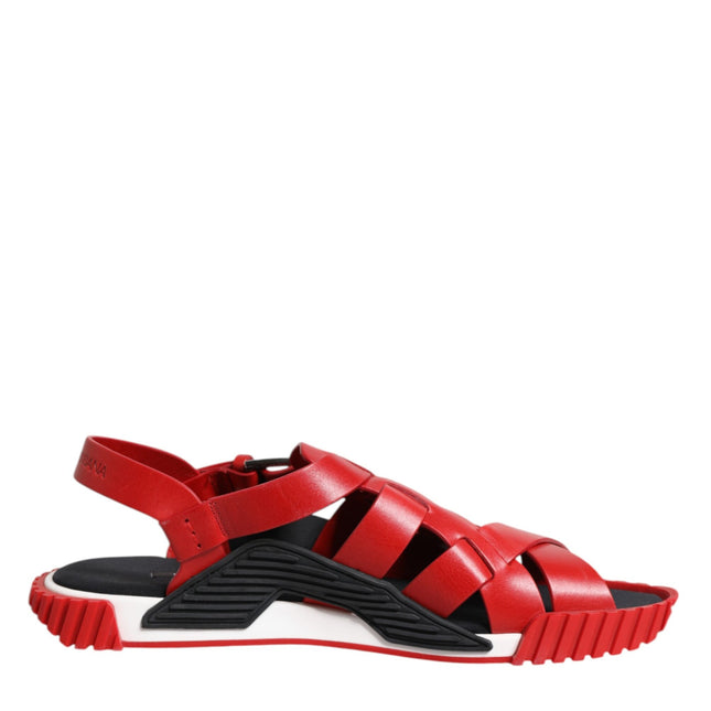 Dolce & Gabbana Red Black Leather Ankle Strap Sandals Shoes
