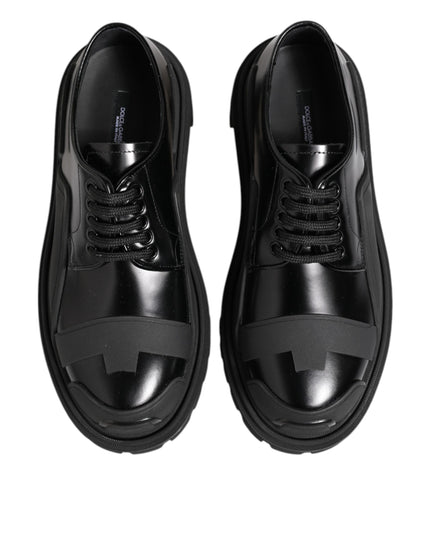 Dolce & Gabbana Black Patent Leather Trekking Derby Shoes