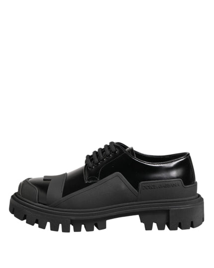 Dolce & Gabbana Black Patent Leather Trekking Derby Shoes