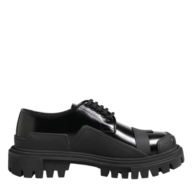 Dolce & Gabbana Black Patent Leather Trekking Derby Shoes