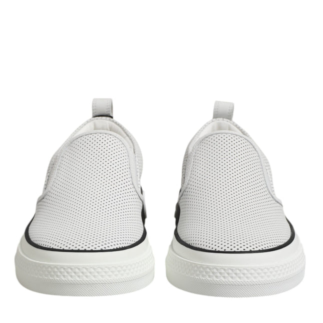 Dolce & Gabbana White Dotted Leather Slip On Men Sneakers Shoes