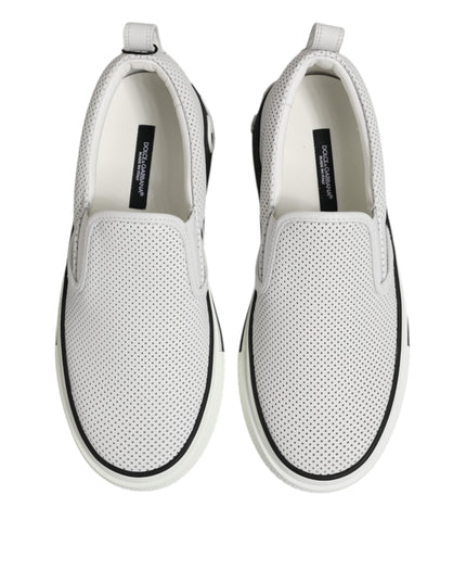 Dolce & Gabbana White Dotted Leather Slip On Men Sneakers Shoes