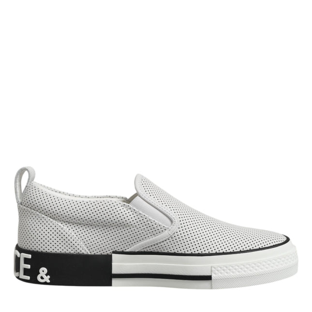 Dolce & Gabbana White Dotted Leather Slip On Men Sneakers Shoes