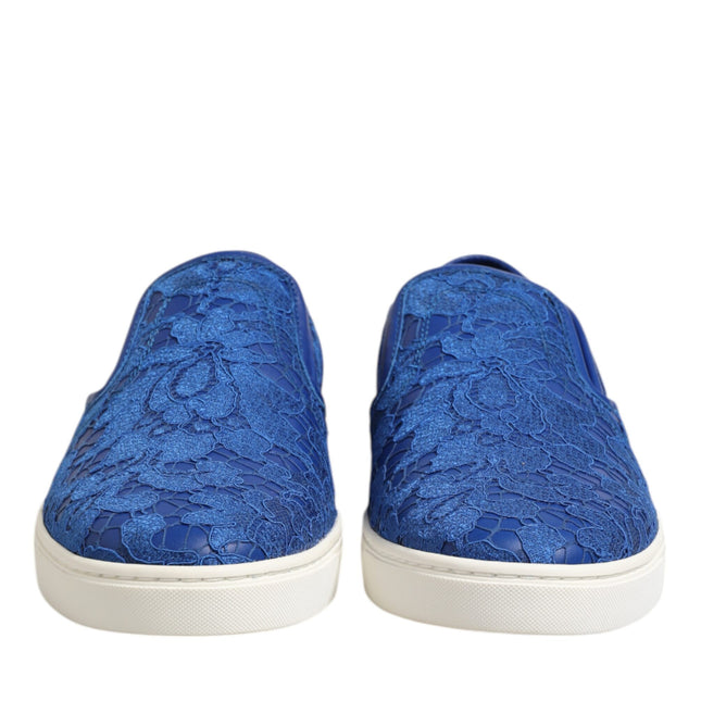 Dolce & Gabbana Blue Leather Lace Slip On Sneaker Shoes