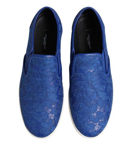 Dolce & Gabbana Blue Leather Lace Slip On Sneaker Shoes