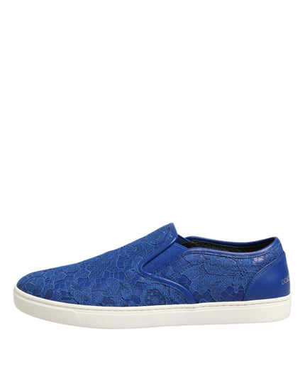Dolce & Gabbana Blue Leather Lace Slip On Sneaker Shoes