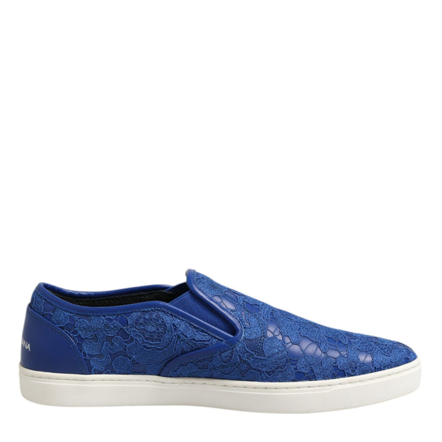 Dolce & Gabbana Blue Leather Lace Slip On Sneaker Shoes
