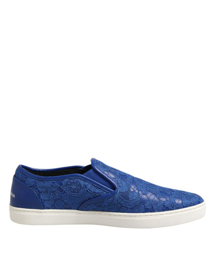 Dolce & Gabbana Blue Leather Lace Slip On Sneaker Shoes