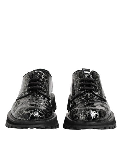 Dolce & Gabbana Black White Calfskin Chunky Derby Shoes