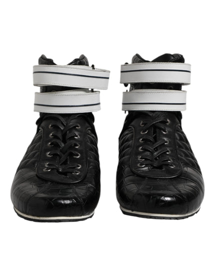 Dolce & Gabbana Black Quilted Leather Lace Up Sneakers Shoes