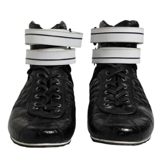 Dolce & Gabbana Black Quilted Leather Lace Up Sneakers Shoes