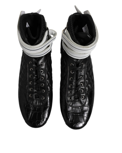 Dolce & Gabbana Black Quilted Leather Lace Up Sneakers Shoes
