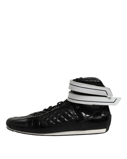 Dolce & Gabbana Black Quilted Leather Lace Up Sneakers Shoes