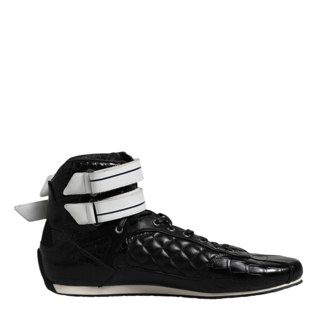 Dolce & Gabbana Black Quilted Leather Lace Up Sneakers Shoes