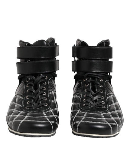 Dolce & Gabbana Black Quilted Leather Lace Up Sneakers Shoes