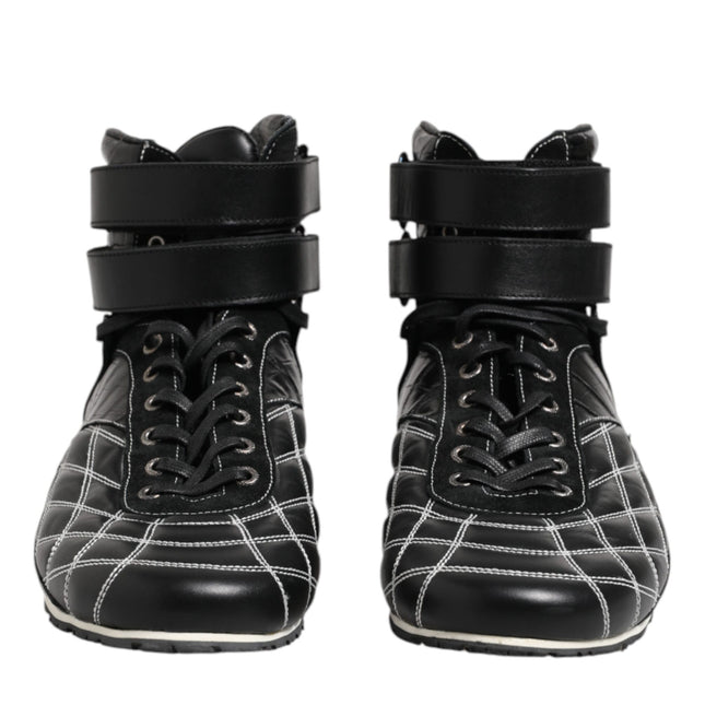 Dolce & Gabbana Black Quilted Leather Lace Up Sneakers Shoes