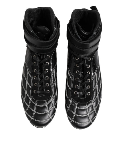 Dolce & Gabbana Black Quilted Leather Lace Up Sneakers Shoes