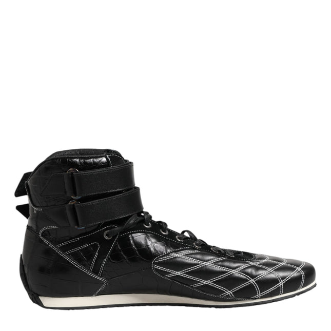 Dolce & Gabbana Black Quilted Leather Lace Up Sneakers Shoes
