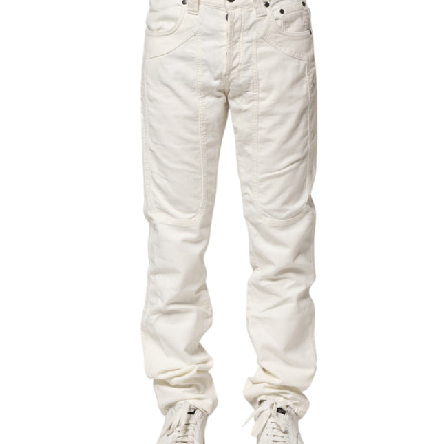 Jeckerson White Cotton Stretch Straight Fit Men Denim Jeans