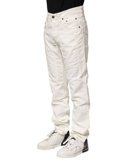 Jeckerson White Cotton Stretch Straight Fit Men Denim Jeans