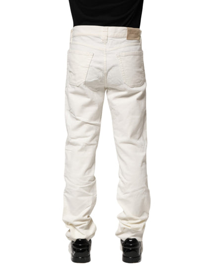 Jeckerson White Cotton Stretch Straight Fit Men Denim Jeans