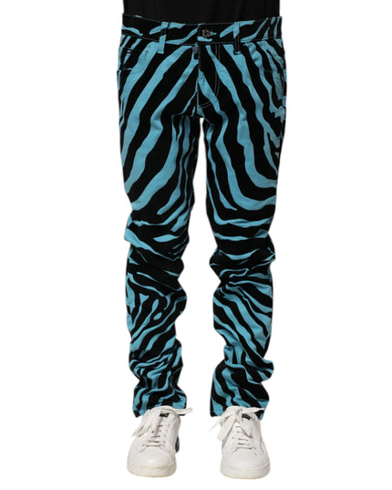 Dolce & Gabbana Blue Black Stripes Skinny Denim Jeans
