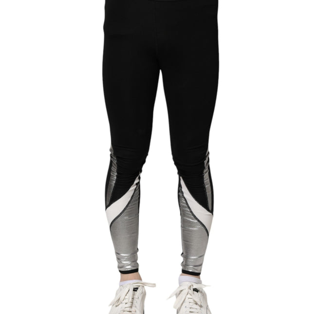 Dolce & Gabbana Black Silver Nylon Skinny Men Leggings Pants