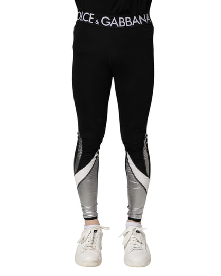Dolce & Gabbana Black Silver Nylon Skinny Men Leggings Pants
