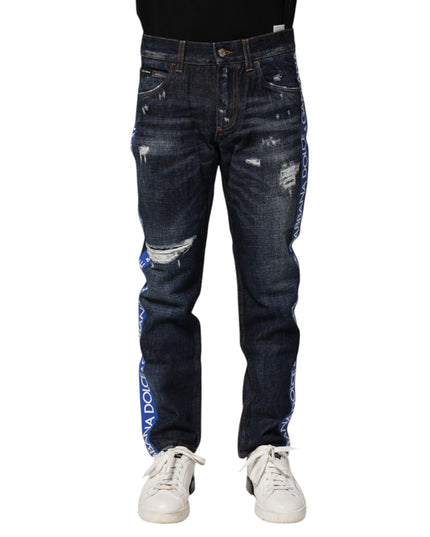 Dolce & Gabbana Dark Blue Tattered Skinny Denim Jeans