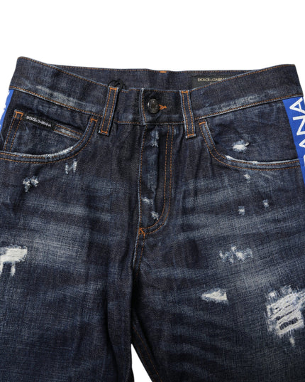 Dolce & Gabbana Dark Blue Tattered Skinny Denim Jeans