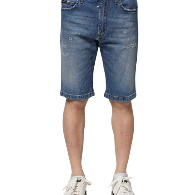 Dolce & Gabbana Blue Cotton Stretch Men Denim Bermuda Shorts