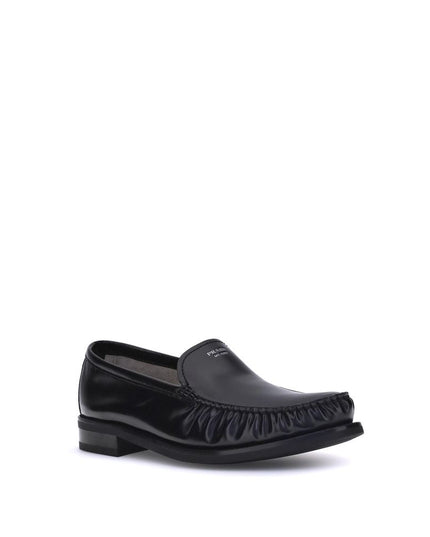 Prada Black Calf Leather Bos Taurus Slip-On Loafers