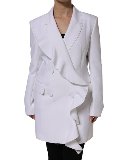 MSGM White Polyester Long Sleeves Ruffled Wrap Jacket