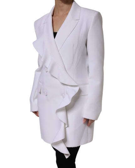 MSGM White Polyester Long Sleeves Ruffled Wrap Jacket