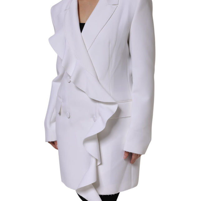 MSGM White Polyester Long Sleeves Ruffled Wrap Jacket