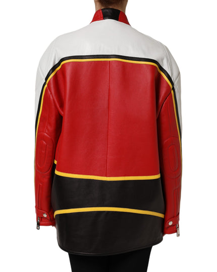 Dolce & Gabbana Multicolor Leather Biker Full Zip Coat Jacket