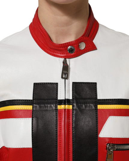 Dolce & Gabbana Multicolor Leather Biker Full Zip Coat Jacket