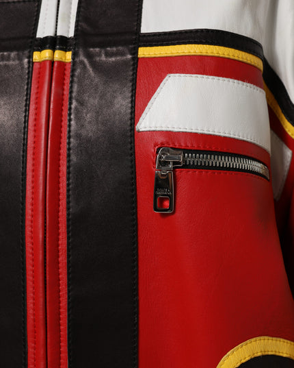 Dolce & Gabbana Multicolor Leather Biker Full Zip Coat Jacket