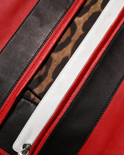 Dolce & Gabbana Multicolor Leather Biker Full Zip Coat Jacket