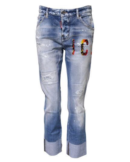 Dsquared² Blue Washed Cotton Mid Waist Skinny Denim Jeans