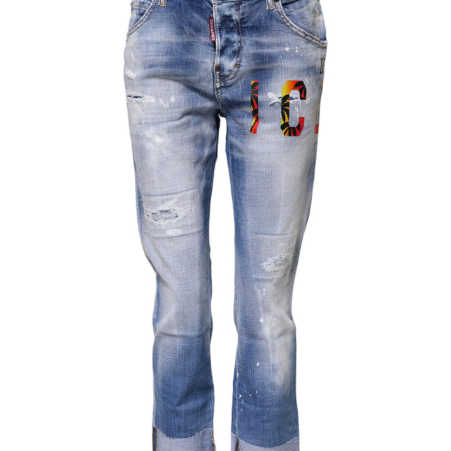 Dsquared² Blue Washed Cotton Mid Waist Skinny Denim Jeans