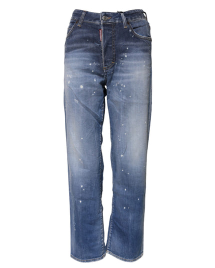 Dsquared² Blue Washed Cotton Mid Waist Straight Jeans
