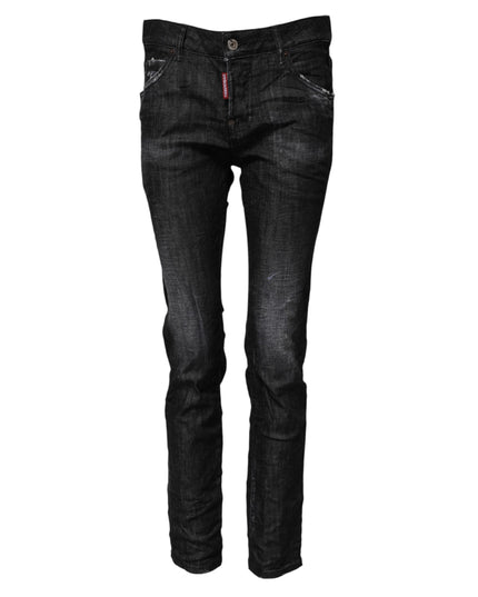 Dsquared² Black Washed Cotton Mid Waist Skinny Jeans