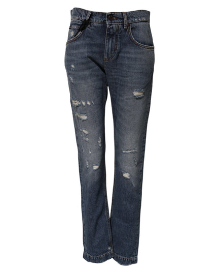 Dolce & Gabbana Blue Cotton Tattered Boyfriend Denim Jeans