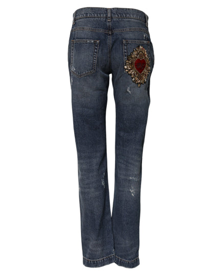 Dolce & Gabbana Blue Cotton Tattered Boyfriend Denim Jeans