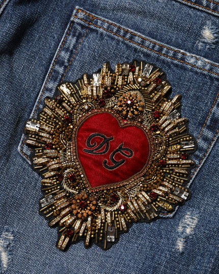 Dolce & Gabbana Blue Cotton Tattered Boyfriend Denim Jeans