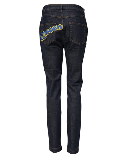 Dolce & Gabbana Blue Queen Patch AUDREY Mid Waist Denim Jeans